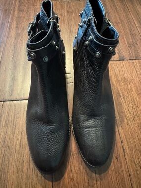 Halogen Black Leather Ankle Booties with Studded Strap